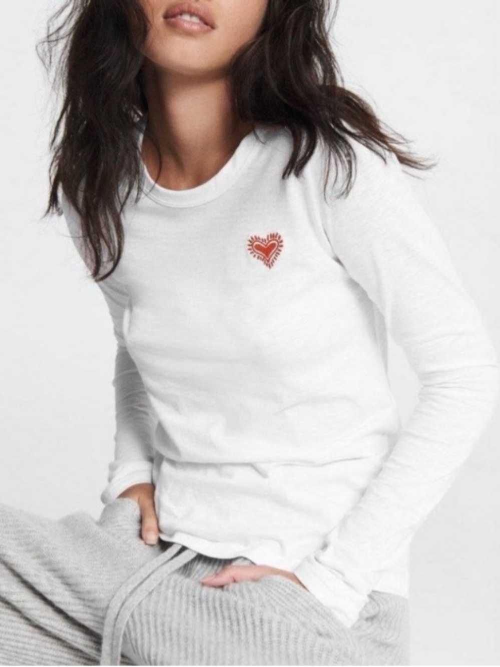 rag & bone Embroidered Heart Long-Sleeve T-Shirt Size Small Petite